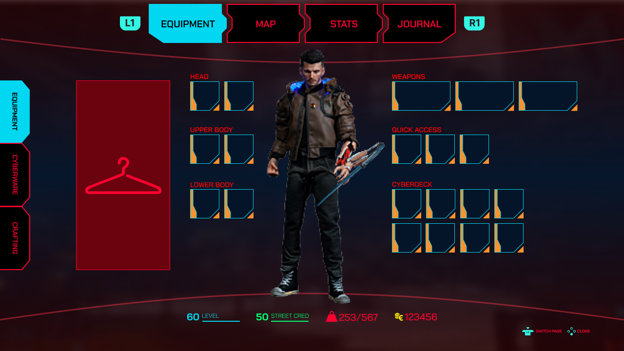 Player Menu — Equipment